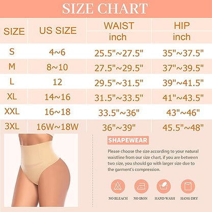 Riseholy Tummy Control Thong Shapewear for Women Body Shaper Underwear Seamless Waist Trainer Panties (#01 Beige,Large)