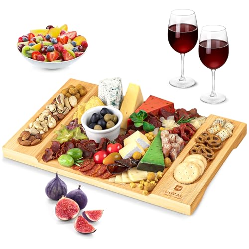 Charcuterie Board - Bamboo Charcuterie Boards - Unique Cheese Board & Serving Tray for Meat, Cheese & Crackers, Housewarming Wedding Gift for Couples