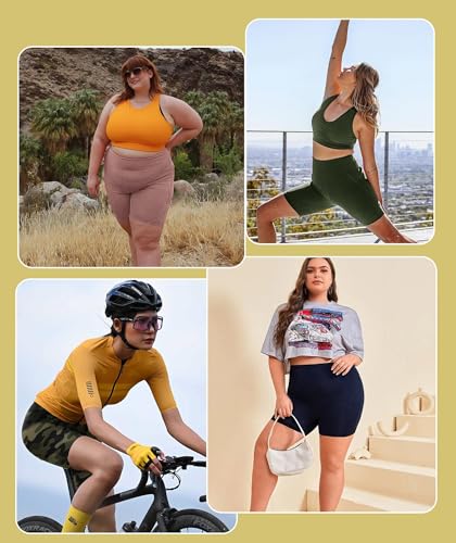 8" Biker Shorts Women - High Waisted Tummy Control Summer Soft Compression Plus Size Shorts for Yoga Workout Gym Athletic Black