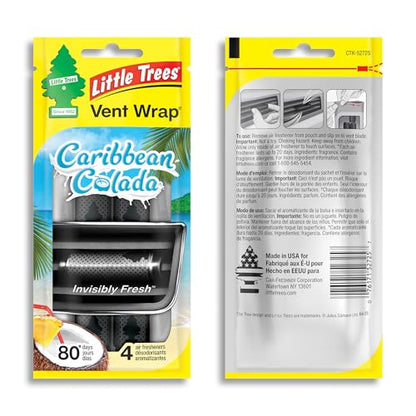 LITTLE TREES Car Air Freshener. Vent Wrap Provides Long-Lasting Scent, Slip on Vent Blade. Caribbean Colada, 16 Air Fresheners