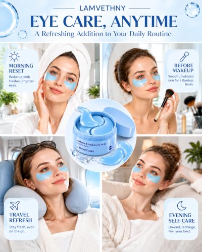 LAMVETHNY Caffeine Collagen Eye Masks - Korean Skincare Brightening Hydrating Anti Cooling Firming Non-Irritating for Appearance of Dark Circles&Wrinkles&Puffiness - Gift for Mom Traveler Night Worker (blue)
