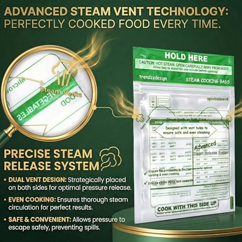 25 Pack Microwave Steamer Bags for Vegetables, Seafood & Potatoes, Zipper Closure, Reusable, Bpa Free, Steamer Bags for Microwave Cooking