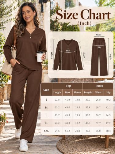 PrinStory Women's 2 Piece Lounge Set Straight Leg Pants Travel Airport