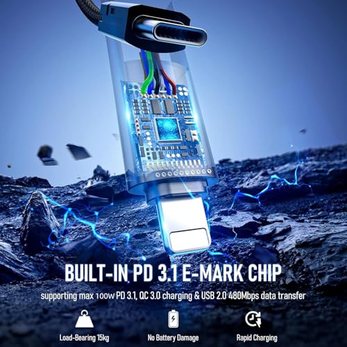 4-in-1 Charging Cable Fast Charging, USB C Braided Cable 4-in-1 USB Multi Cable with E-Mark Chip, Multiple iPhone Charger Cord for iPhone 16/15/14/13 Series/Pad/Android/Tablets and More(3.3FT)