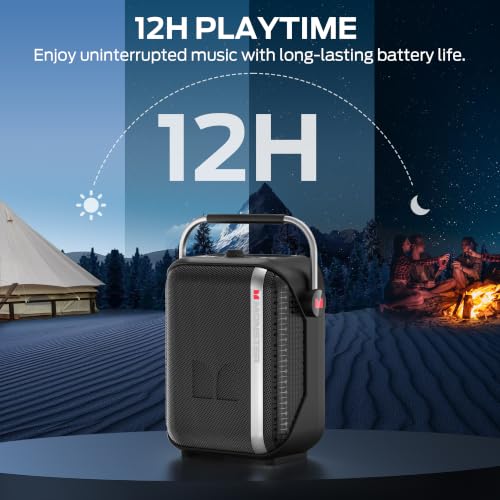 Monster Traveler Mini Bluetooth Speaker with Wireless Microphone, 80W Powerful Wireless Speaker with Deep Bass, Karaoke Machine Mode, 12H Playtime, 3 EQ Modes, 20m Control Range with Remote