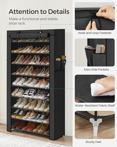 SONGMICS 10-Tier Shoe Rack, Shoe Storage Organizer Cabinet, Black URXJ36H