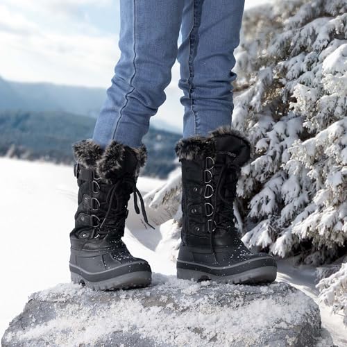 DREAM PAIRS Kids Waterproof Winter Snow Boots,Black,1 Little Kid