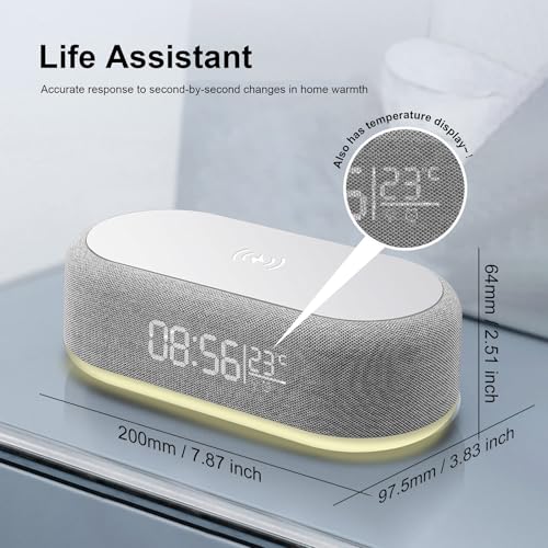 4 in 1 Wireless Charger with Alarm Clock Digital, 15W Wireless Fast Charger Station for iPhone/Samsung/Pixel,LED Display with Temperature,3 Dimmable Night Light and USB Charger (White)