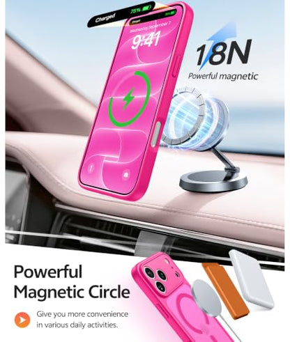 FNTCASE for iPhone 18 Pro Max Case/ iPhone 17 Pro Max Case, Fit for Magsafe | Screen Protector, Full Camera Protection, Translucent Matte, 14FT Military Grade Drop Proof, Shockproof Cover, Hot Pink