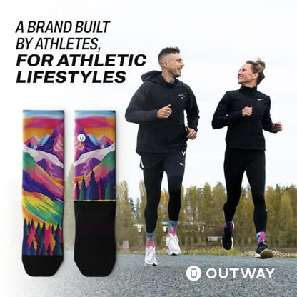 Outway Novelty Crew Socks for Men & Women, Breathable, Moisture-Wicking Athletic Calf Socks with Arch Support, Durable Polyester & Spandex Blend, Colorful Nature Design, Nature Trip, L-XL
