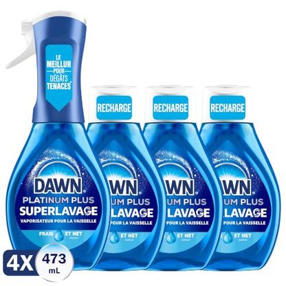 Dawn Powerwash Spray, Dish Soap, Dishwashing Liquid, Fresh, 1 Starter Kit + 3 Refills, 4x473 mL