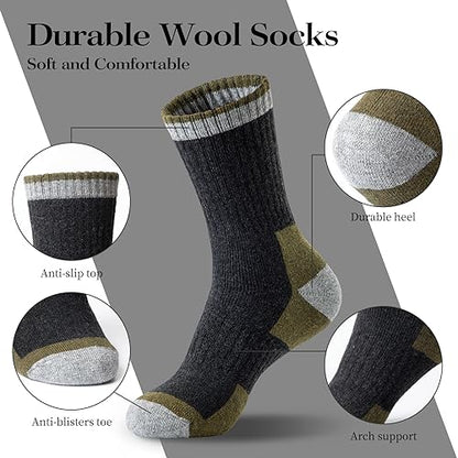 SIMIYA 5 Pairs Merino Wool Socks Hiking Warm Thermal Thick Sock Size 7-15 | Winter Outdoor Essential,Moisture-Wicking & Breathable,Cushioned Sole Support,hiking,skiing,work boots daily wear,unisex