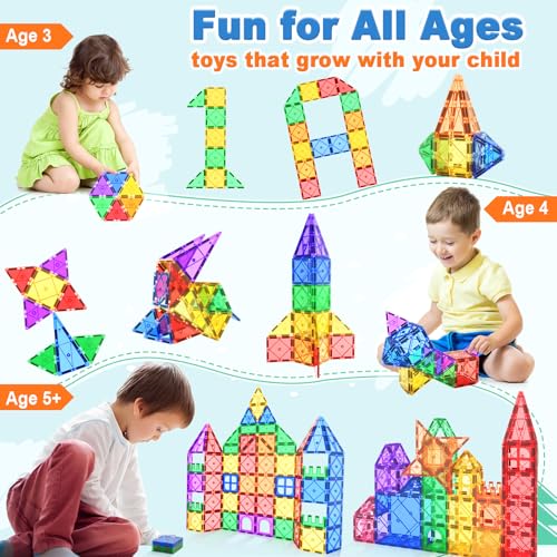 Magnetic Tiles Building Blocks 102pcs Advanced Set STEM Toys for 3+ Year Old Boys and Girls Montessori Toys Toddler Kids Activities Games Christmas New Year Gifts