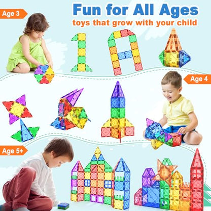 Magnetic Tiles Building Blocks 102pcs Advanced Set STEM Toys for 3+ Year Old Boys and Girls Montessori Toys Toddler Kids Activities Games Christmas New Year Gifts