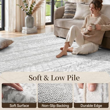 Area Rug 5x7 Rugs for Living Room Bedroom Carpet Boho Modern Moroccan Washable Rugs for Bedroom Dining Living Room Rug Neutral Rug Home Room Grey