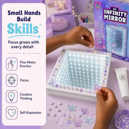 DIY Infinity Mirror Kit - Girls Crafts 8-12 Years Old DIY Kit with Lights & Custom Letters - Birthday Gift for Girls Ages 6 7 8 9 10 11 12, Educational STEM Toys for Kids, STEM Toys for 5+