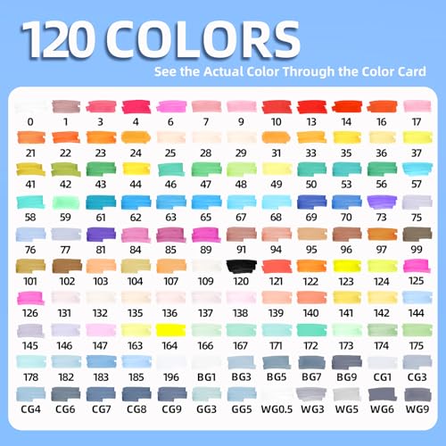 Flavery Alcohol Markers Fine Chisel 120 Colors, Adult Coloring with Base