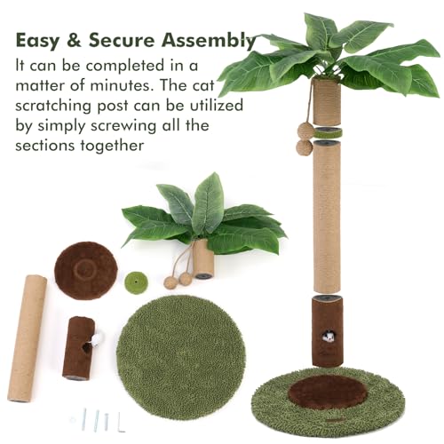 Woochpet Cat Scratching Post 35 Inch with Rat Hole and Sisal Rope for Adult Cat and Kitten, Green
