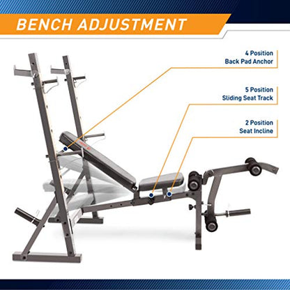 Marcy Olympic Weight Bench for Full-Body Workout MD-857, Grey/Black