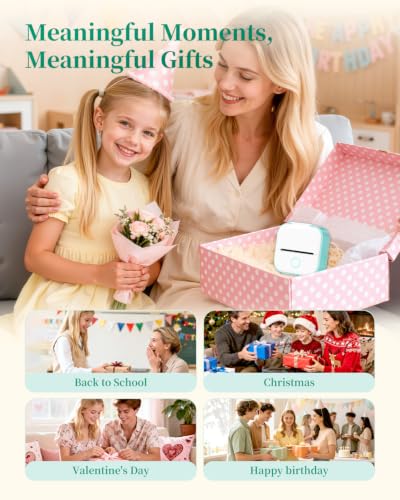 Memoking Mini Sticker Printer, T02 Portable Thermal Printer, Photo Printer | Bluetooth Sticker Maker for Kids, Inkless Label Maker, Print Pods Printer Trays, Smart AI APP, for Study Note, DIY, Gifts