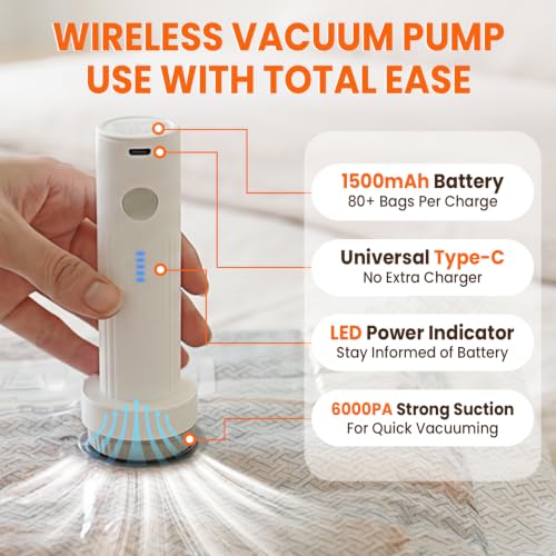 Vacuum Bags For Travel With Cordless Electric Pump, 12 Pack Storage Bags