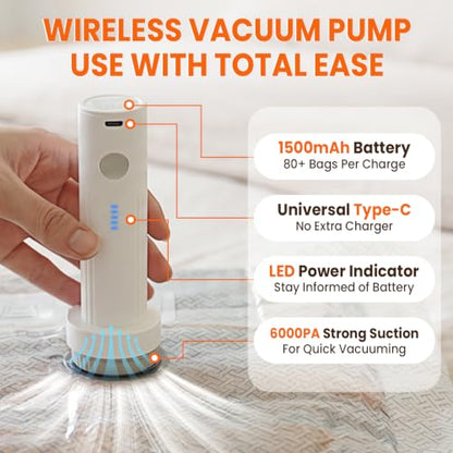Vacuum Bags For Travel With Cordless Electric Pump, 12 Pack Storage Bags