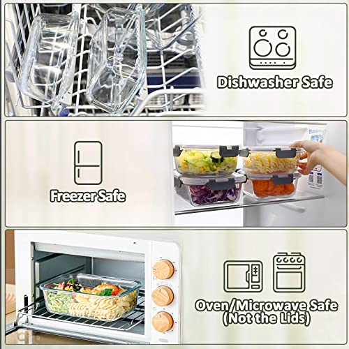 [10-Pack] MCIRCO Glass Meal Prep Containers With Lids, Food Storage With Snap Locking Lids, Airtight Lunch Boxes, Microwave, Oven, Freezer and Dishwasher Safe
