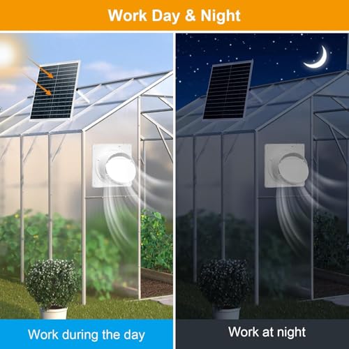 Teilybao Solar Fan with Battery,9.8" Solar Exhaust Fan,12000mAh 22W Fan with 14.7Ft On/Off Cable,Greenhouse Air Cooling Circulation for Shed, Chicken Coop and More