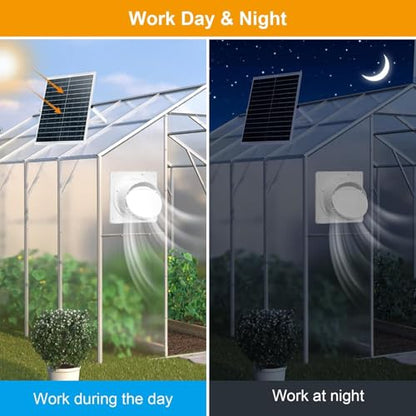 Teilybao Solar Fan with Battery,9.8" Solar Exhaust Fan,12000mAh 22W Fan with 14.7Ft On/Off Cable,Greenhouse Air Cooling Circulation for Shed, Chicken Coop and More