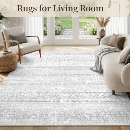 Area Rug 5x7 Rugs for Living Room Bedroom Carpet Boho Modern Moroccan Washable Rugs for Bedroom Dining Living Room Rug Neutral Rug Home Room Grey