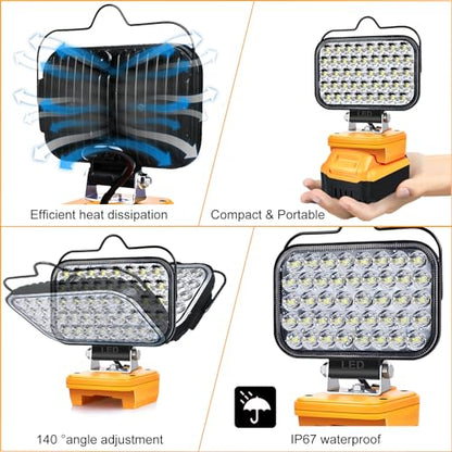 Fiihio Cordless LED Work Light Compatible with Dewalt 20V Max Battery