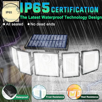 MDCMDCM Solar Lights Outdoor Motion Sensor IP65 Waterproof - 416 LEDs 3000LM Bright 3 Warm White Lighting Modes, 360°Adjustable 32ft for Garden Patio Security