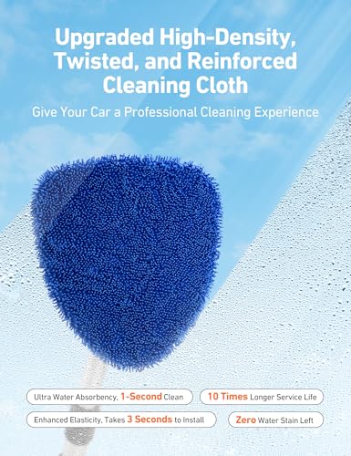 AstroAI Windshield Cleaner Tool with Extendable Handle, Microfiber Pads
