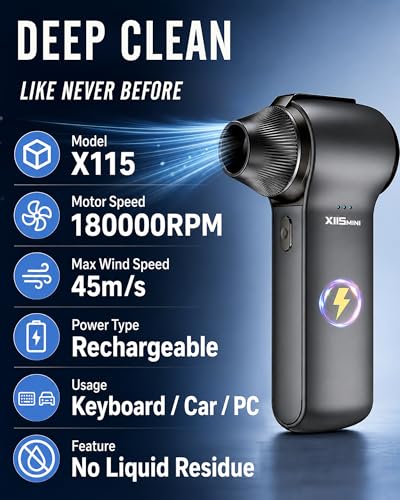 Compressed Air Duster, 180000RPM Rechargeable Cordless Electric Blower