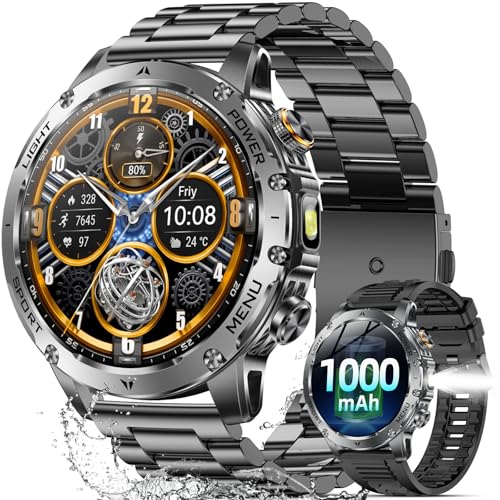 Military Smart Watch (Answer/Make Calls), Smart Watch for Men with 1000 mAh Battery/Led Flashlight/Heart Rate/Sleep Monitor 100+ Sport Modes Fitness Watch for Android/iPhone