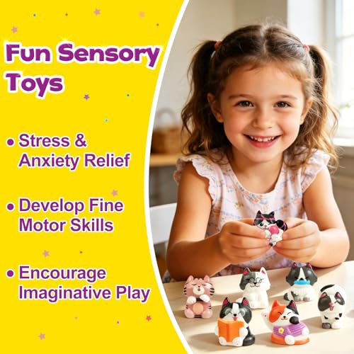 FUNNYB&G Squishy Toys Set for Kids - 24 Pack Cat Squishies Toys, Party Favors for Kids, Soft Stress Relief Toys, Classroom Prizes, Goodie Bag Fillers, Baskets Stuffers, Birthday Gifts for Boys Girls