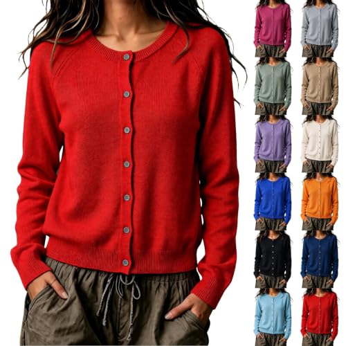 Women Sweaters Womens Cardigan Button Cardigan Knit Top Red