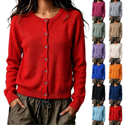 Women Sweaters Womens Cardigan Button Cardigan Knit Top Red