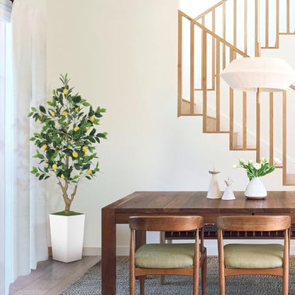 PHYTREE 5FT Artificial Lemon Tree with White Tall Planter & Fruits