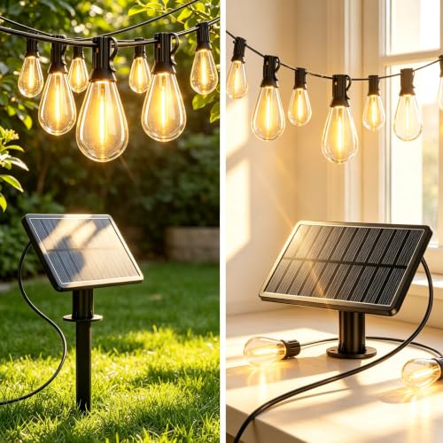 120FT Solar String Lights Outdoor with Remote, 32+2 LED Shatterproof Bulbs, USB Charging, Dimmable & Timable,S11 Waterproof Solar Lights for Outside Backyard Patio Garden Decor