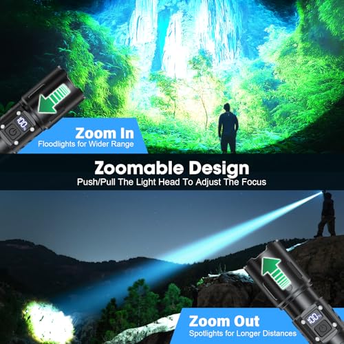 Hoxida Rechargeable LED Flashlights High Lumens, 2000LM Super Bright Flashlight with Memory Function & Stepless Dimming, 5 Modes Powerful Waterproof Handheld Flashlight for Camping Emergencies