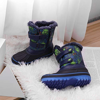 DREAM PAIRS Kids Waterproof Winter Snow Boots,Black/Green,1 Little Kid