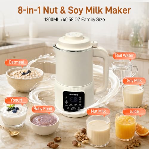 Ariceck 1.2L Automatic Nut Milk Maker, 8-in-1 Soy & Almond Milk Machine