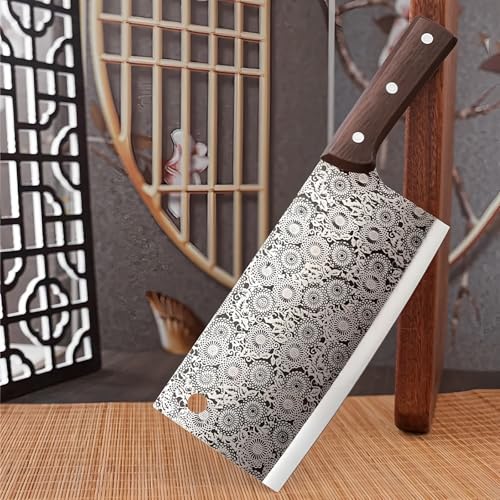 Japan Knife, Hand Forged Meat Cleaver Knife Japanese Kitchen Knife with Sheath Cooking Butcher Knife for Meat Cutting Vegetable Cleaver for Kitchen, Camping Thanksgiving Easter Christmas Gifts
