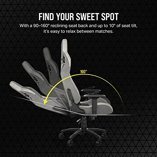 Corsair T3 Rush Fabric Gaming Chair (2023) – Racing-Inspired Design – Soft Fabric Exterior – Padded Neck Cushion – Memory Foam Lumbar Support – Adjustable Seat Height – Gray & White