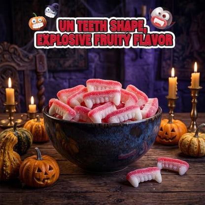 AMOS Sour Gummy Fangs, 240g Sour Sand Vampire Teeth Gummy Candy, Individually Wrapped Halloween Treats for Kids & Parties Approx 32 Pieces