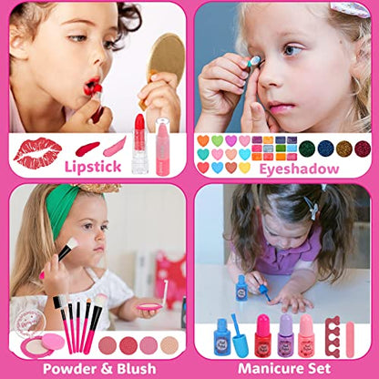 Teensymic Kids Makeup Kit for Girls, 54PCS Washable Makeup Toys, Age 3-13, Princess Theme, Girl Toys, Social Skill, Hand-Eye Coordination