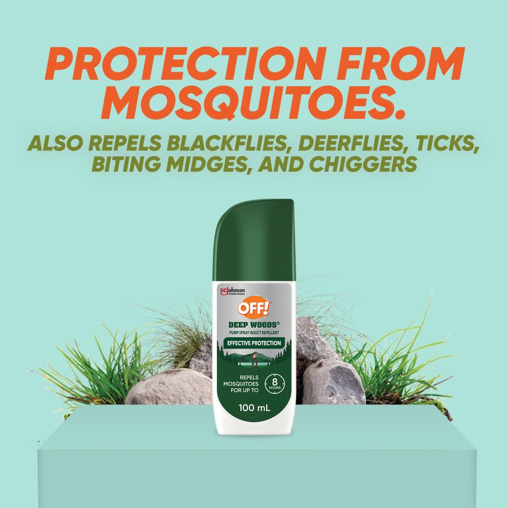 OFF! Deep Woods Insect & Mosquito Repellent Pump Spray, 25% DEET Bug Spray, Long-Lasting Protection Camping Hiking Hunting, Insect Repellent Non-Greasy, Travel Size, 100mL