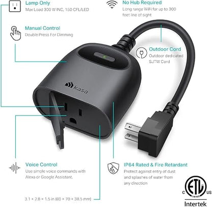 Kasa Smart Outdoor Dimmer Plug KP405, IP64 Waterproof, Black
