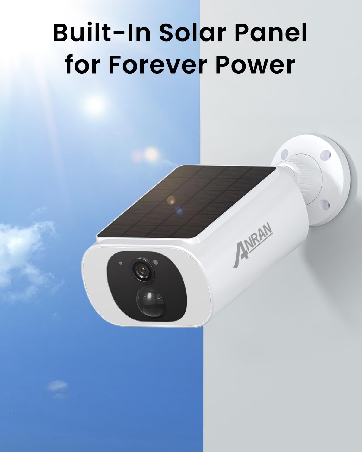 ANRAN Solar Security Camera Wireless Outdoor - 2K HD for Home/Farm/Warehouse, IP67 Waterproof with Color Night Vision, PIR Human Detection, 2-Way Talk, Works with Alexa, Embedded Solar Panel